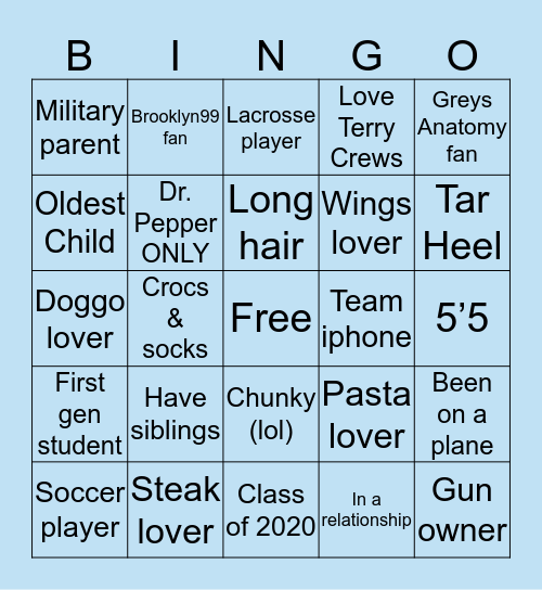 Things in common w/ me Bingo Card