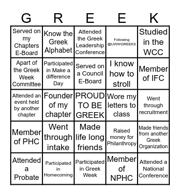 GREEK BINGO Card