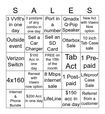 Viaero Bingo Card