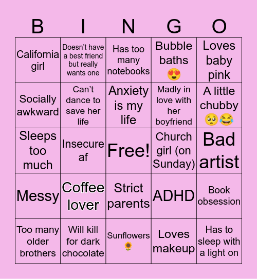 Becca’s Bingo Card