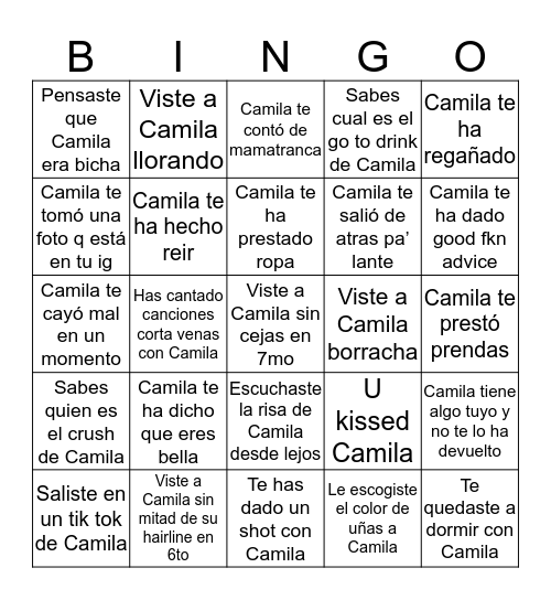 Cami’s Bingo Card