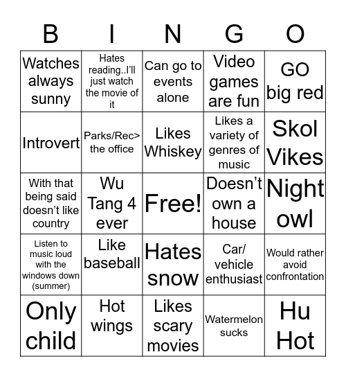 How similar are you to Zach Bingo Card