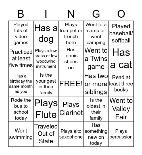Band Room Bingo! Bingo Card