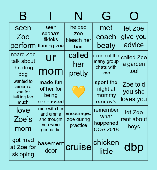 Zoe’s Bingo!💓 Bingo Card