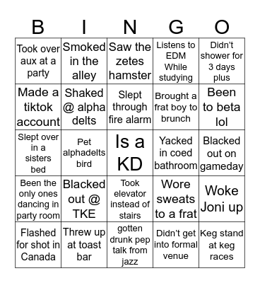 PC ‘19 kappa shmelta Bingo Card
