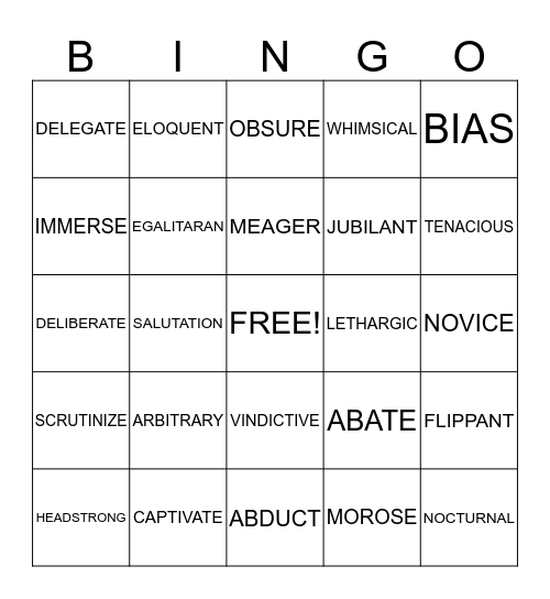 SAT VOCABULARY 3 Bingo Card