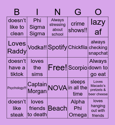 Sheridan’s Bingo Card