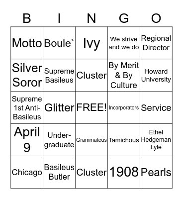 AKA Bingo Card