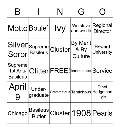 AKA Bingo Card