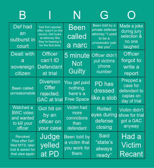 @ProsecutorProbs BINGO Card