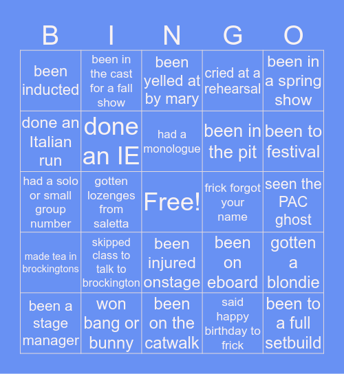 Waterford Mott Drama Club Bingo! Bingo Card