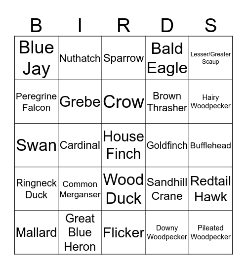 Exotic Bird Bingo Card