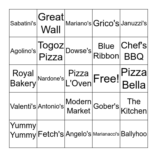 Exeter/West Pittston Take Out Bingo Card