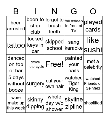 Boredom Bingo Card