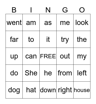 Word Bingo Card
