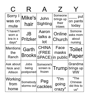 McGuire Zoom 2020 Bingo Card