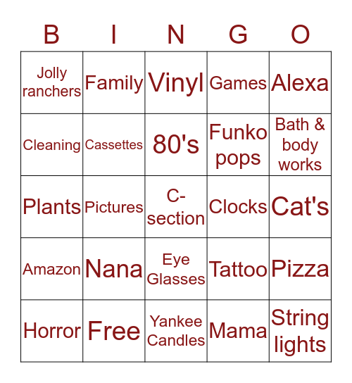 Nicole's Bingo Card