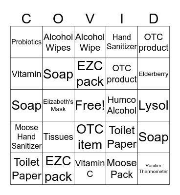 Pharmacy COVID BINGO Card