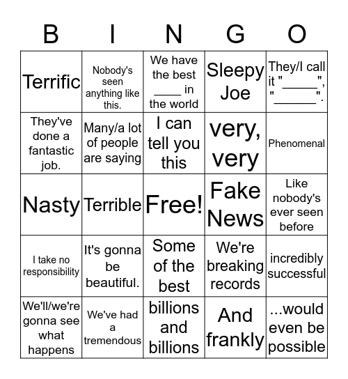 Trump Linguistic Bingo Card
