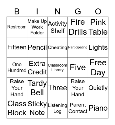 Classroom Rules Bingo Card