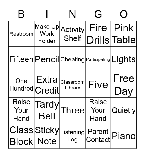 Classroom Rules Bingo Card