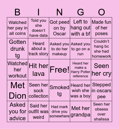 Julia’s Bingo Card