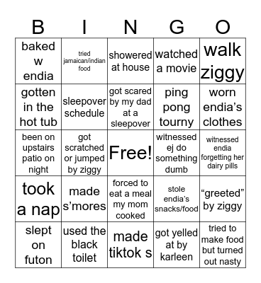 Endia’s house bingo Card