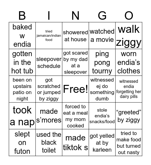 Endia’s house bingo Card