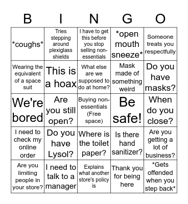 COVID retail Bingo Card