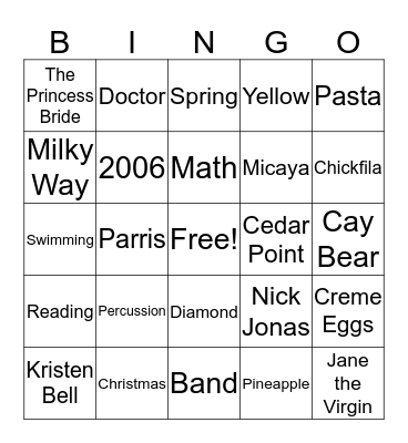 Micaya Bingo Card