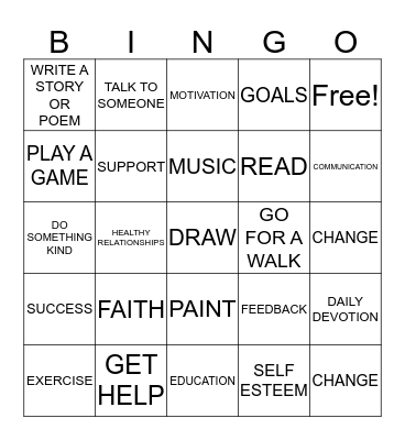 RECOVERY Bingo Card