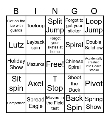 Ice Skating Bingo Card