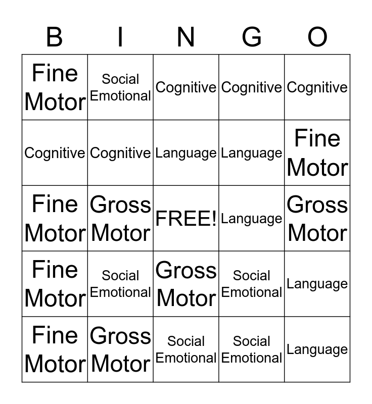 Developmental Domains Bingo Card