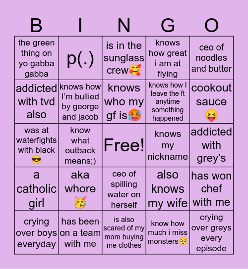 ellie’s bingo Card