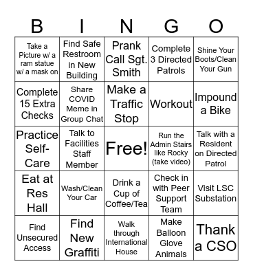 Day Shift Patrol Bingo Card