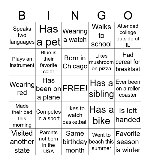 Math Lab Bingo Card