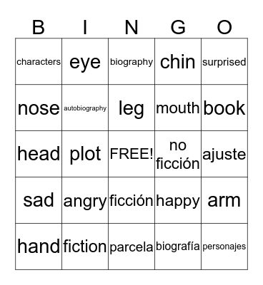 English Spanish Bingo Card