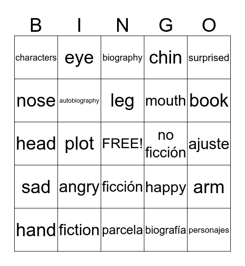 English Spanish Bingo Card