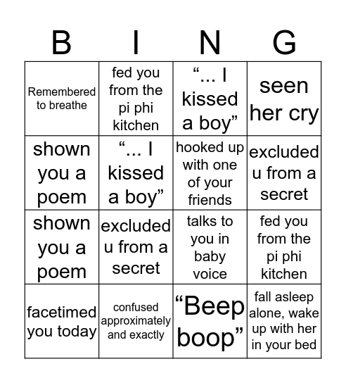 Meghan Bingo Card