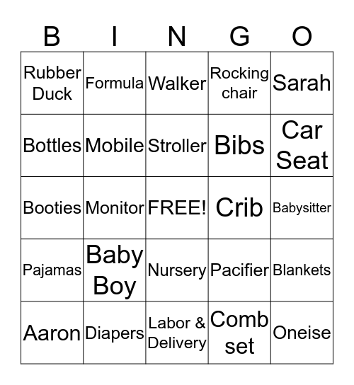 Sarah's Baby Shower Bingo Card