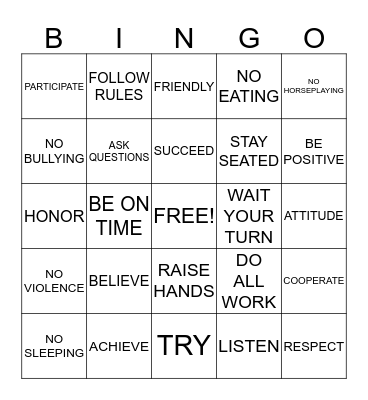 EXPECTATIONS Bingo Card