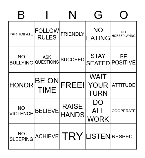 EXPECTATIONS Bingo Card