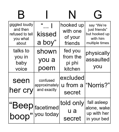 Meghan Bingo Card