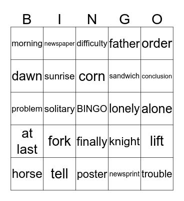 Week 8 Bingo Card