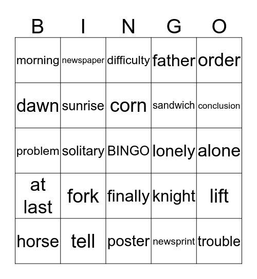 Week 8 Bingo Card