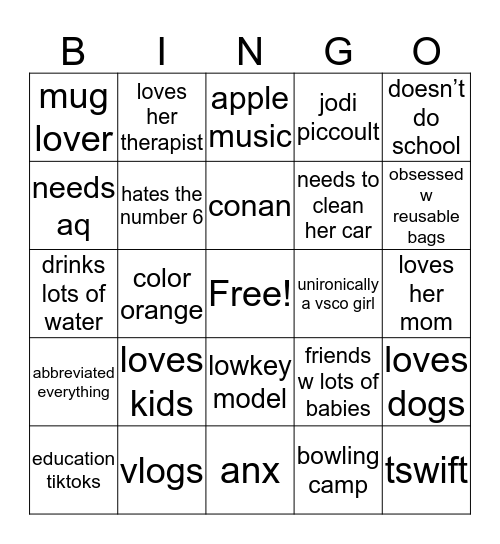 miriam bingo!! Bingo Card