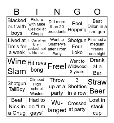 DryTop Bingo Card