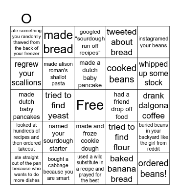 Quarantine Cooking Bingo Card