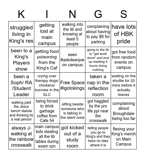 King's Bingo (but better) Bingo Card