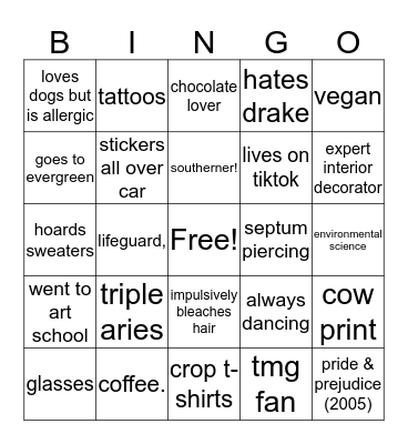 how much are you like andy Bingo Card
